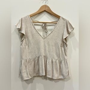 Linen Blend Flowy Peplum Blouse - Abercrombie & Fitch - Size XS - Color: Cream